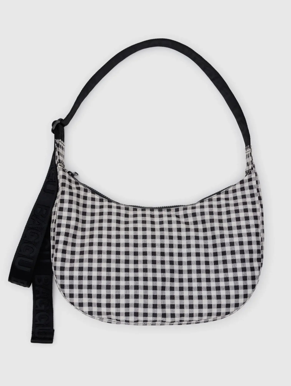NWT BAGGU Medium Nylon Crescent Bag Black & White Gingham